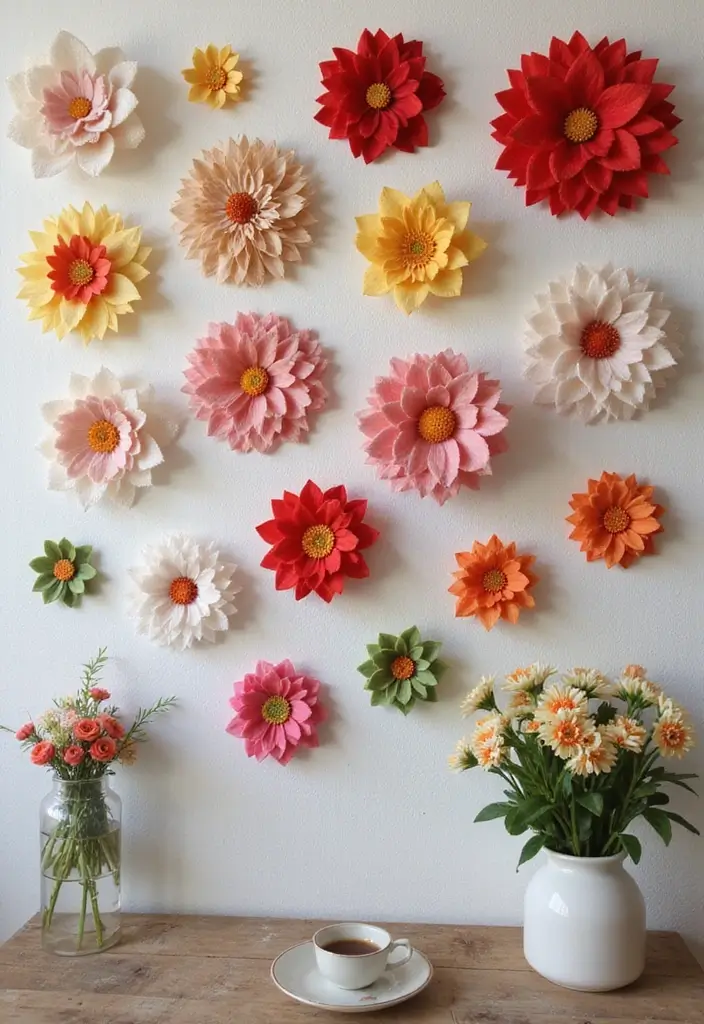 60+ Green Wall Art Ideas to Bring Nature Indoors - 30. Felt Flower Wall Art
