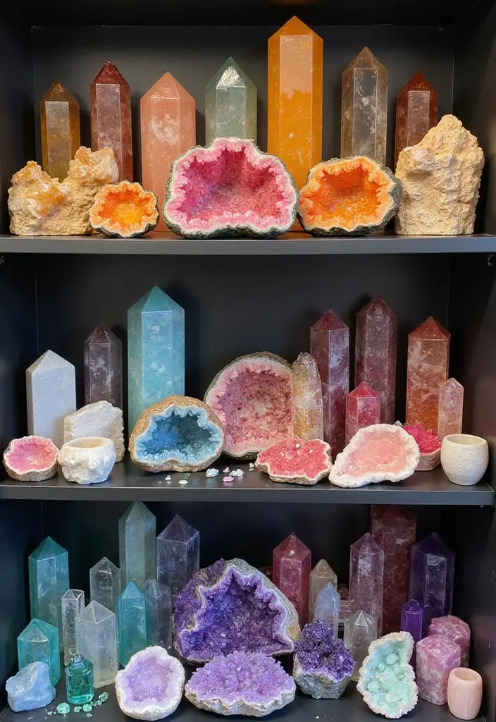 60+ Green Wall Art Ideas to Bring Nature Indoors - 57. Natural Crystal Art