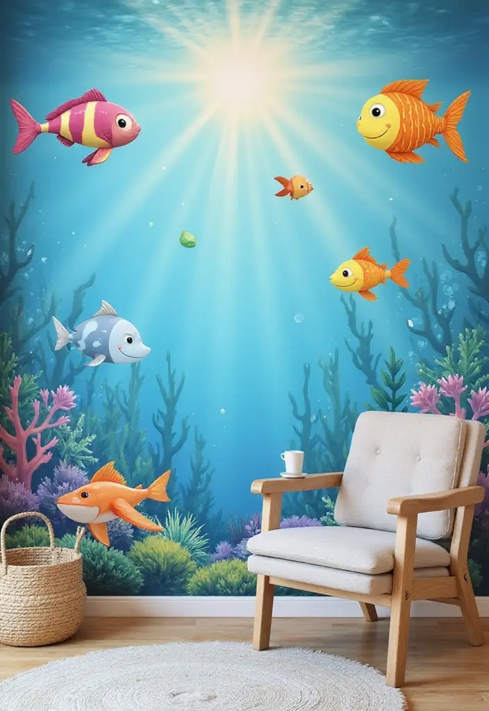61+ Nursery Wall Art Ideas for a Whimsical Space - 12. Magical Underwater Scenes