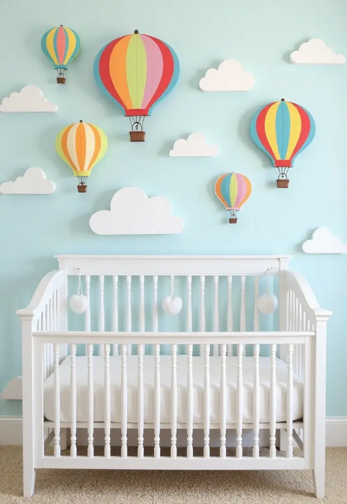 61+ Nursery Wall Art Ideas for a Whimsical Space - 17. Whimsical Hot Air Balloons