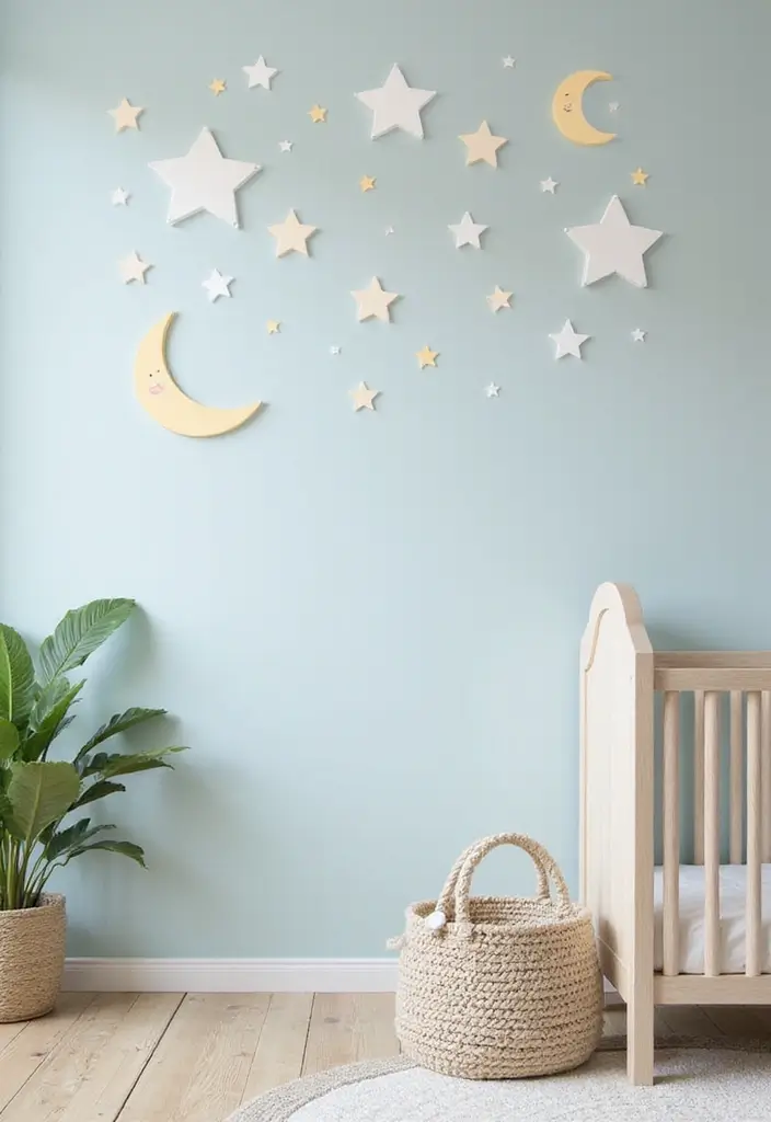 61+ Nursery Wall Art Ideas for a Whimsical Space - 20. Celestial Themed Art