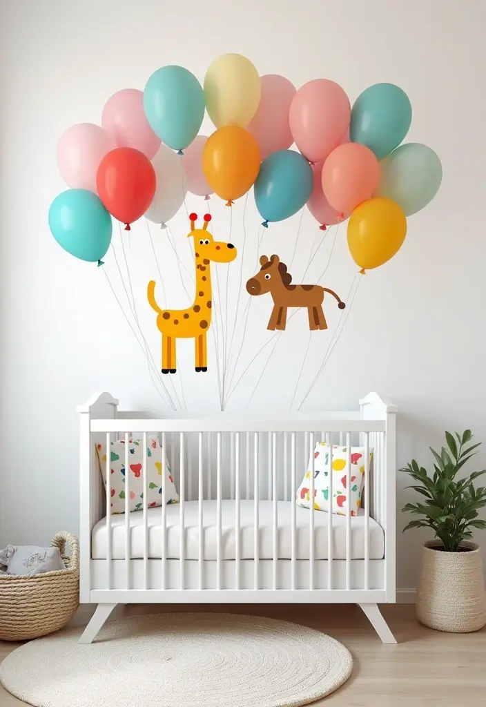 61+ Nursery Wall Art Ideas for a Whimsical Space - 31. Colorful Balloon Animals