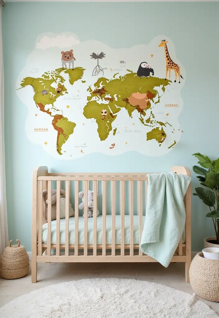 61+ Nursery Wall Art Ideas for a Whimsical Space - 34. Interactive Animal Safari Map