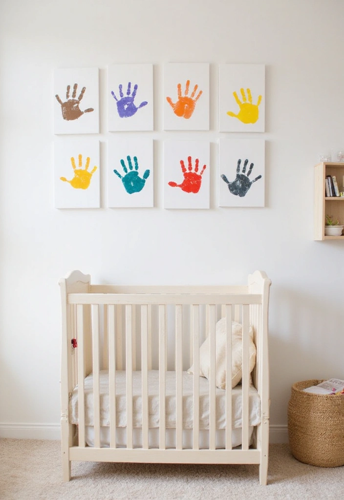 61+ Nursery Wall Art Ideas for a Whimsical Space - 37. DIY Handprint Art