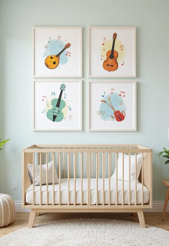 61+ Nursery Wall Art Ideas for a Whimsical Space - 40. Joyful Music Prints