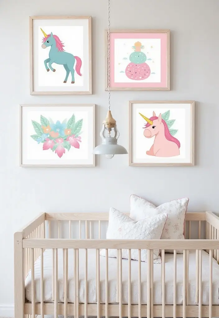 61+ Nursery Wall Art Ideas for a Whimsical Space - 45. Whimsical Unicorn Prints