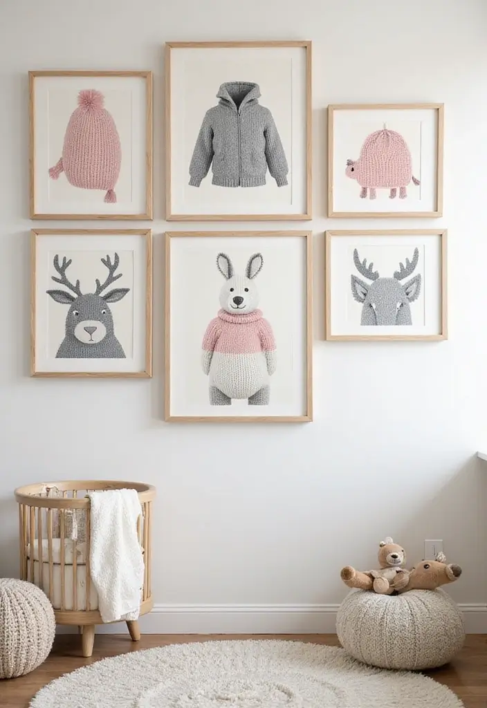 61+ Nursery Wall Art Ideas for a Whimsical Space - 46. Cozy Animal Knits