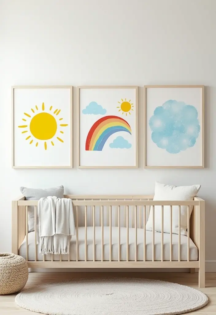61+ Nursery Wall Art Ideas for a Whimsical Space - 52. Cheerful Weather Prints