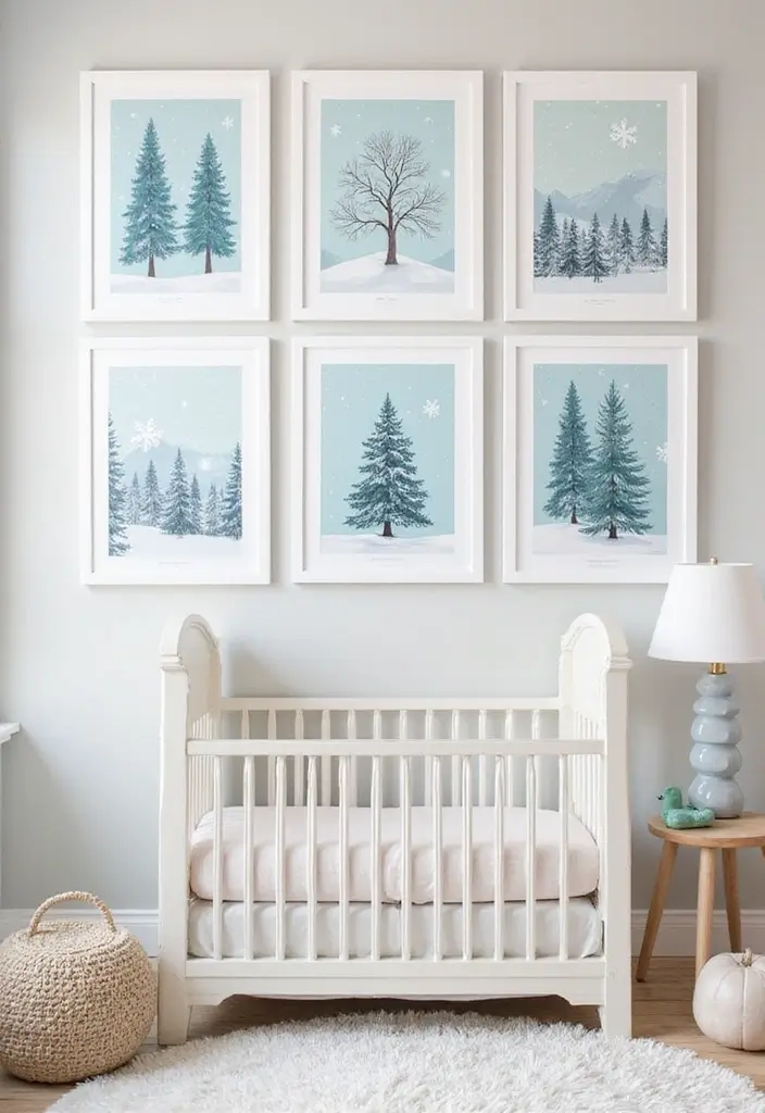 61+ Nursery Wall Art Ideas for a Whimsical Space - 54. Cozy Winter Wonderland