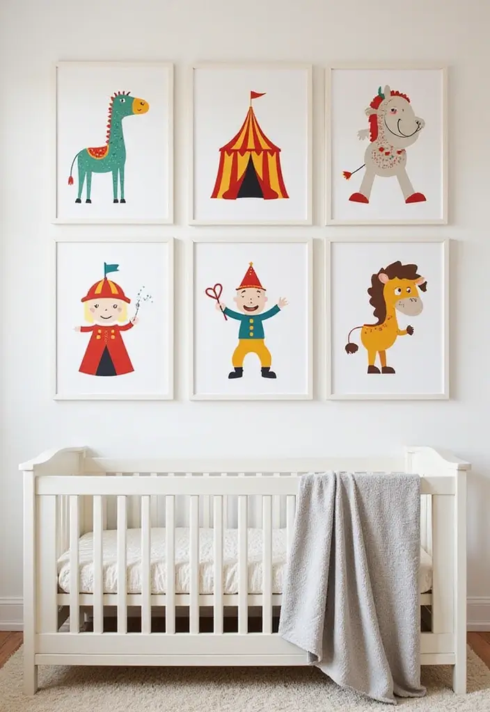 61+ Nursery Wall Art Ideas for a Whimsical Space - 55. Playful Circus Act
