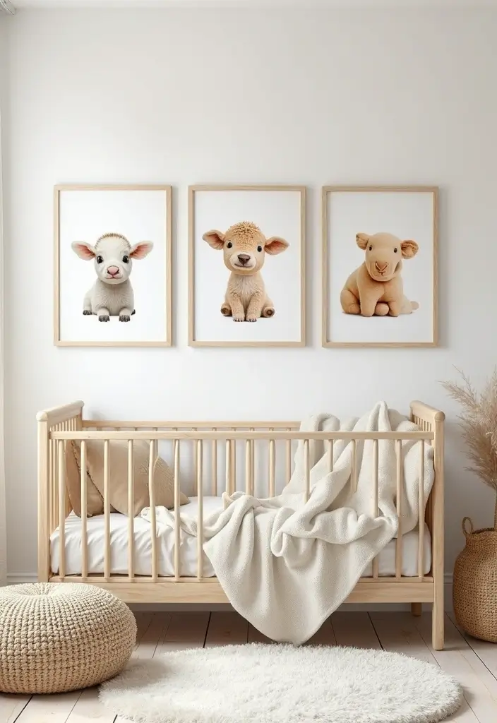 61+ Nursery Wall Art Ideas for a Whimsical Space - 57. Sweet Farm Animal Prints