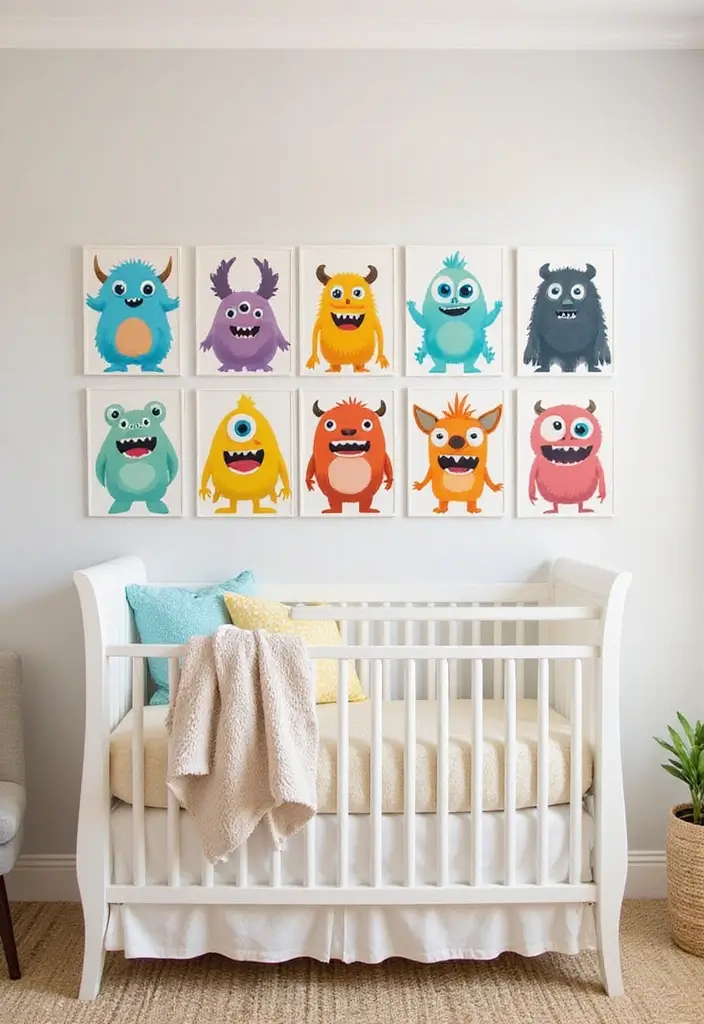 61+ Nursery Wall Art Ideas for a Whimsical Space - 61. Friendly Monster Family Portraits