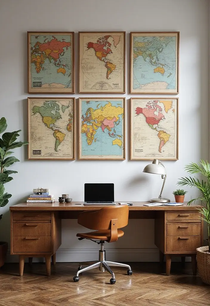 62+ Retro Wall Art Ideas for a Vintage Vibe - 28. Retro Travel Maps