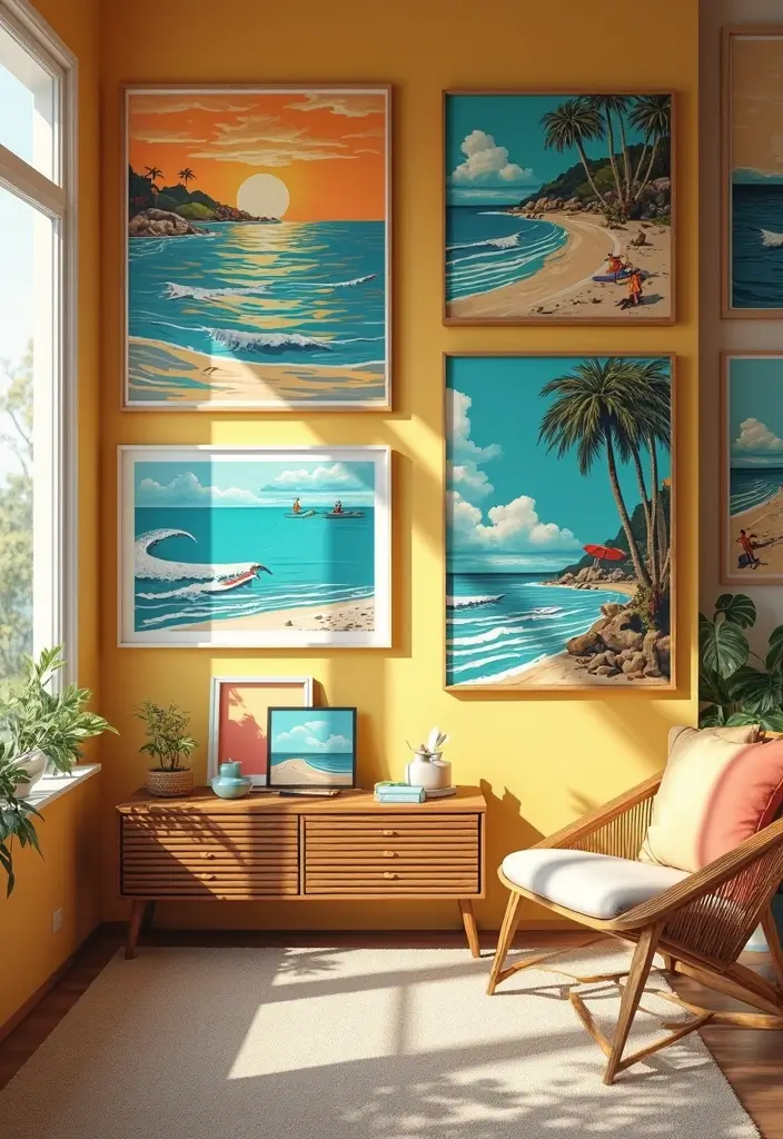 62+ Retro Wall Art Ideas for a Vintage Vibe - 58. Retro Beach and Surf Art