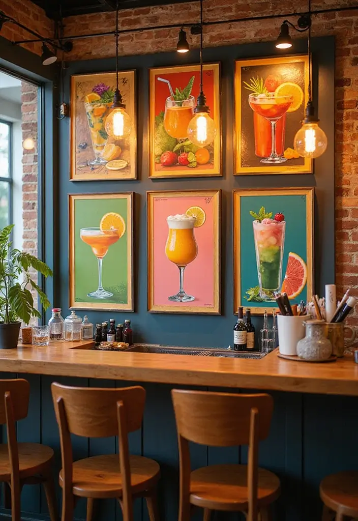 62+ Retro Wall Art Ideas for a Vintage Vibe - 62. Retro Home Bar Art
