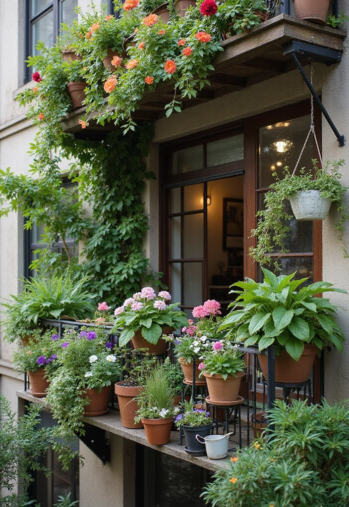 8 Balcony House Design Inspirations to Transform Your Outdoor Living Spaces - 1. Urban Jungle: Lush Greenery and Vibrant Flowers
