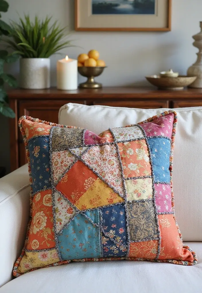 8 Cozy Fall Decor Pillows for Your Sofa - 6. Quilted Recycled Fabric Pillow