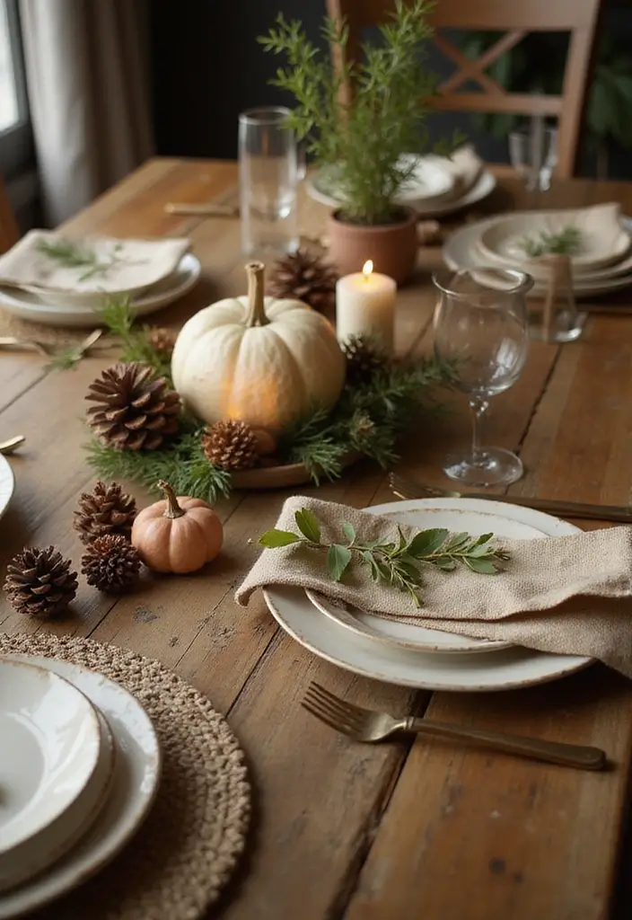 8 Eco-Friendly Fall Decor Table Settings for Thanksgiving - 1. Rustic Wood and Natural Elements
