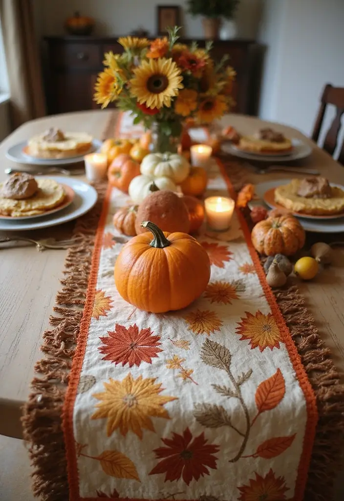 8 Eco-Friendly Fall Decor Table Settings for Thanksgiving - 2. Harvest-Inspired Table Runner