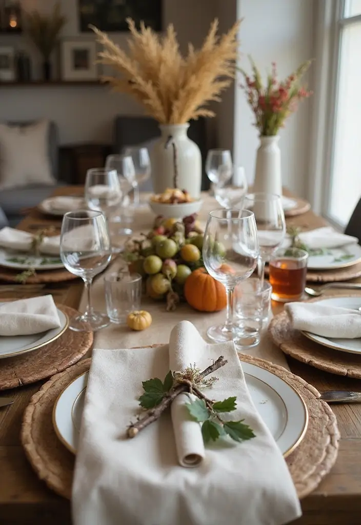 8 Eco-Friendly Fall Decor Table Settings for Thanksgiving - 3. Elegant Glassware with Natural Touches
