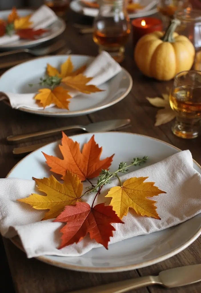 8 Eco-Friendly Fall Decor Table Settings for Thanksgiving - 4. Colorful Leaf Place Settings