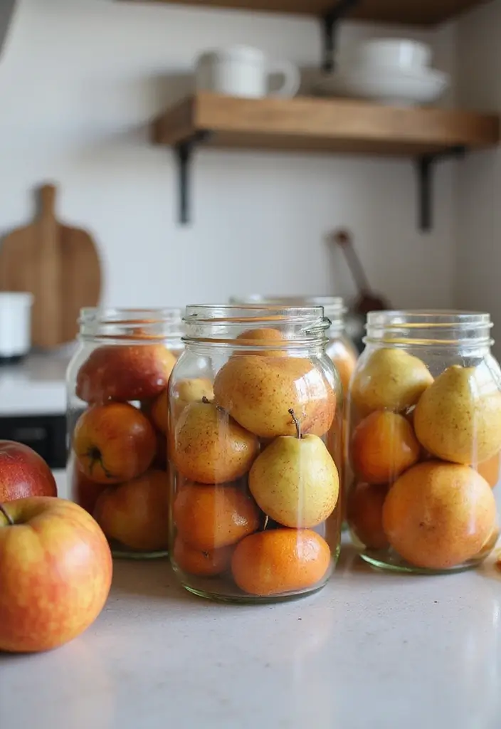 25 Cozy Fall Decor Ideas for Your Kitchen This Season - 24. Autumn Fruit Jars