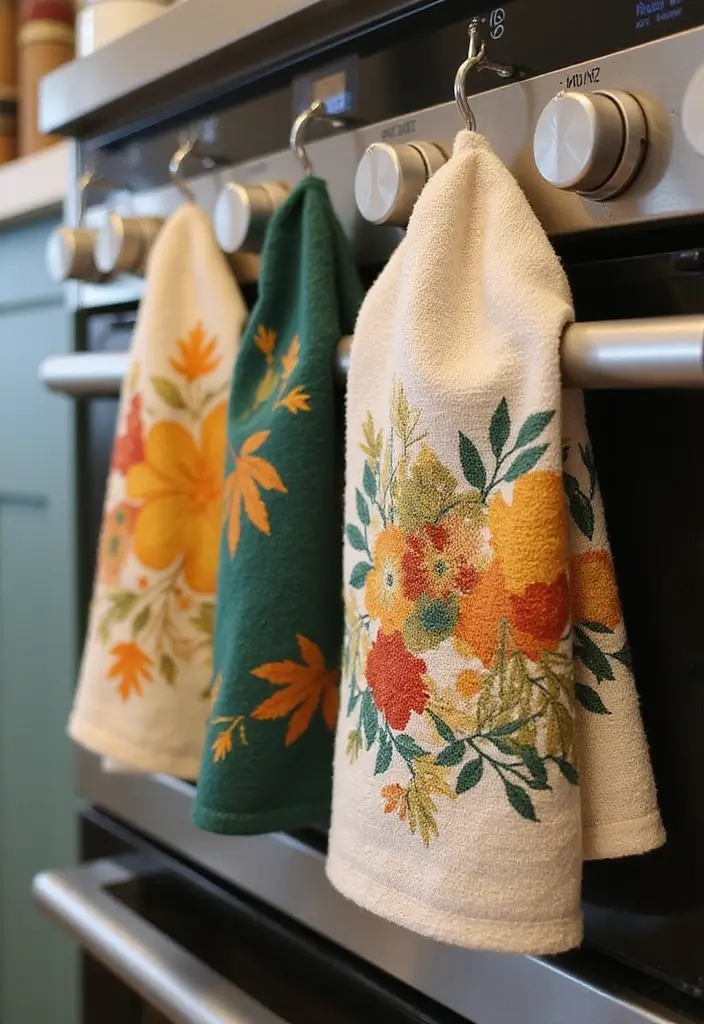 25 Cozy Fall Decor Ideas for Your Kitchen This Season - 6. Autumn-Inspired Kitchen Towels