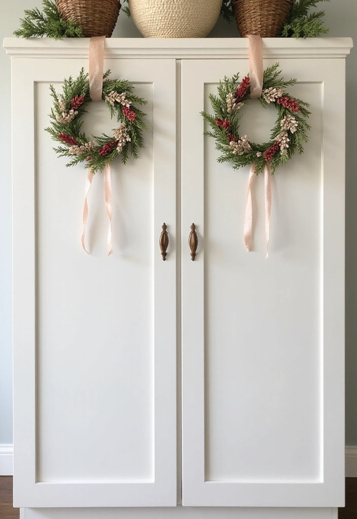 25 Cozy Fall Decor Ideas for Your Kitchen This Season - 9. Wreaths on Cabinet Doors