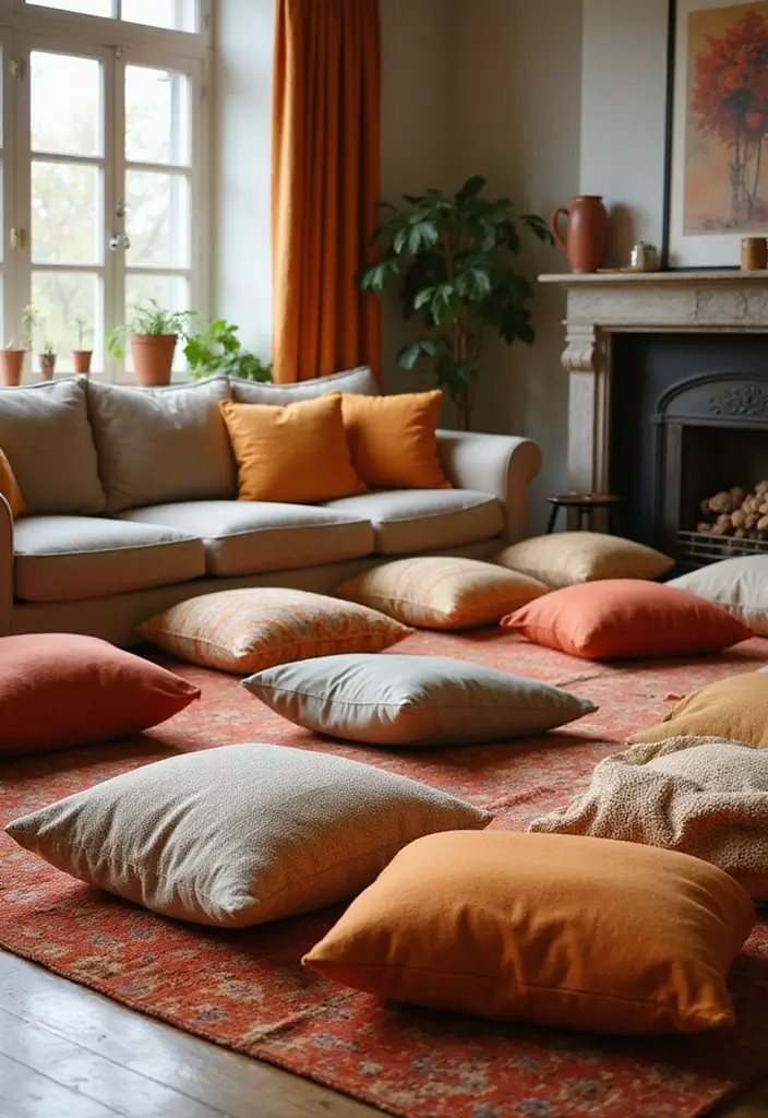 25 Creative Fall Decor Ideas to Warm Up Any Room - 12. Cozy Floor Cushions