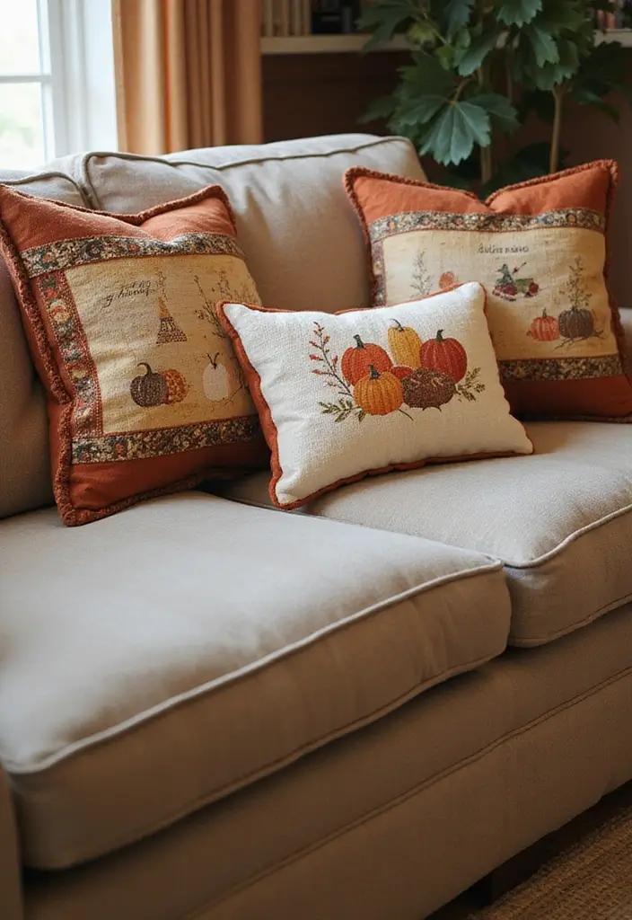 25 Creative Fall Decor Ideas to Warm Up Any Room - 13. Seasonal Themed Pillows