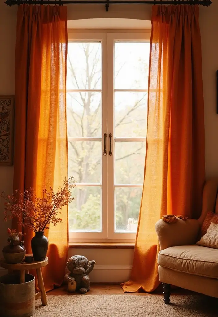 25 Creative Fall Decor Ideas to Warm Up Any Room - 25. Autumn-Themed Curtains