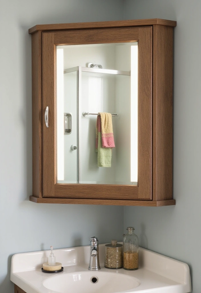 25 Space-Saving Bathroom Mirror Cabinets for Smart Storage - 2. Compact Corner Mirror Cabinet