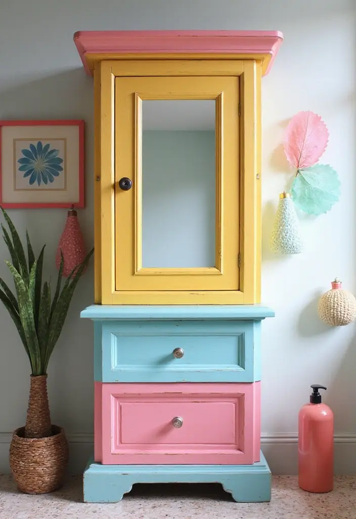 25 Space-Saving Bathroom Mirror Cabinets for Smart Storage - 9. Colorful Accent Mirror Cabinet