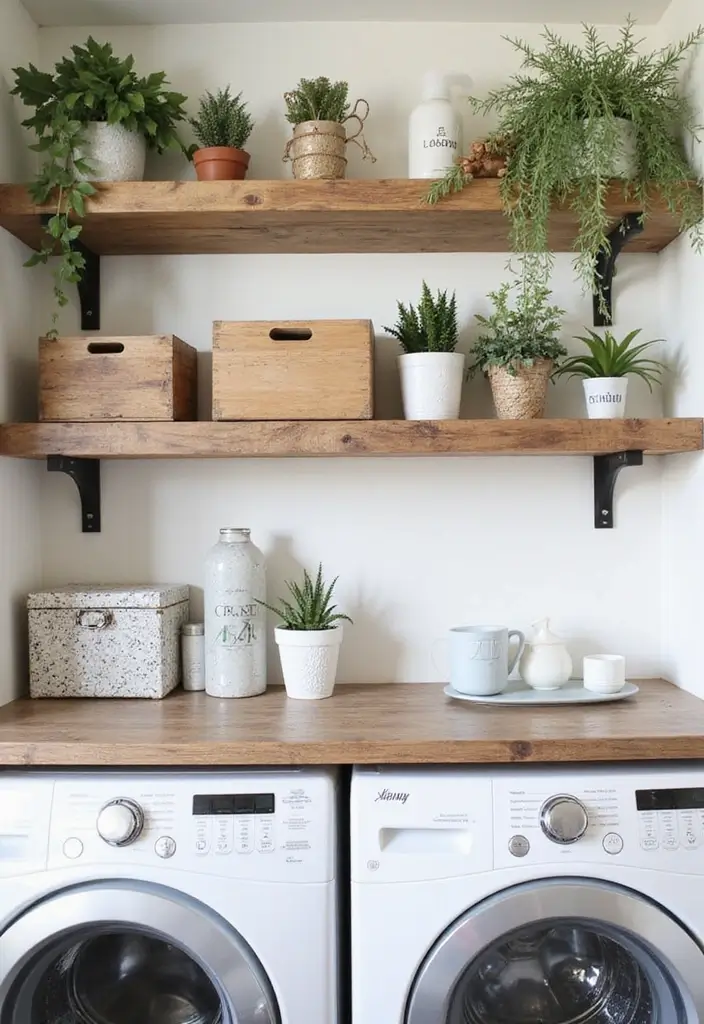 26 Laundry Room Storage Ideas to Maximize Your Space - 12. Reclaimed Wood Shelves