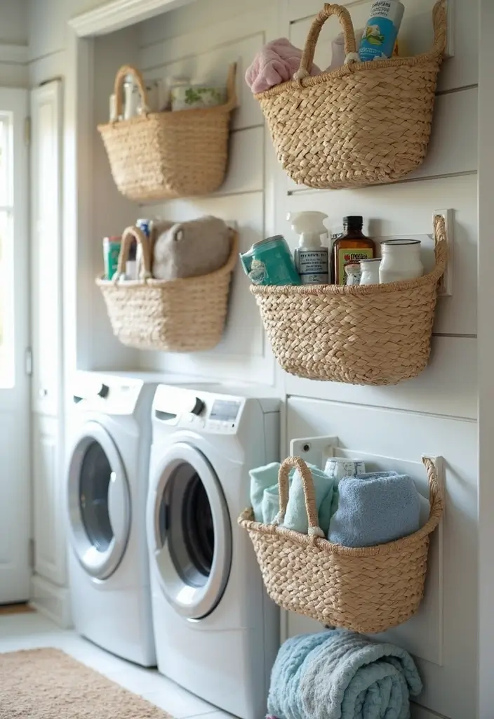 26 Laundry Room Storage Ideas to Maximize Your Space - 23. Wall-Mounted Baskets