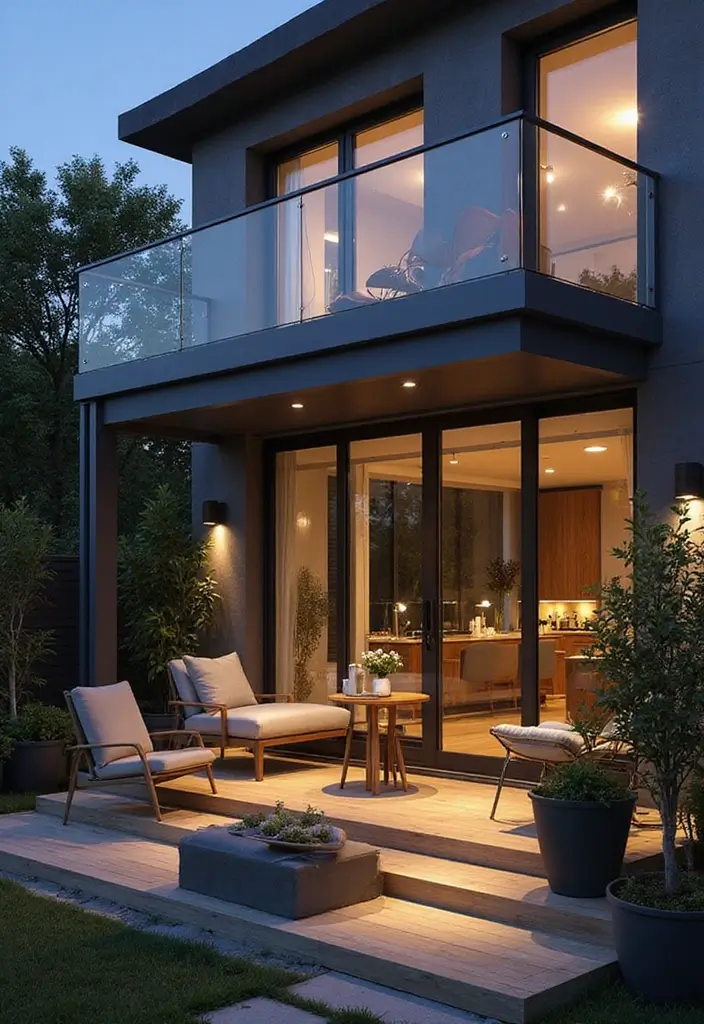 26 Sleek Balcony Glass Railing Designs for Modern Homes - 11. Integrated Lighting in Glass Railings