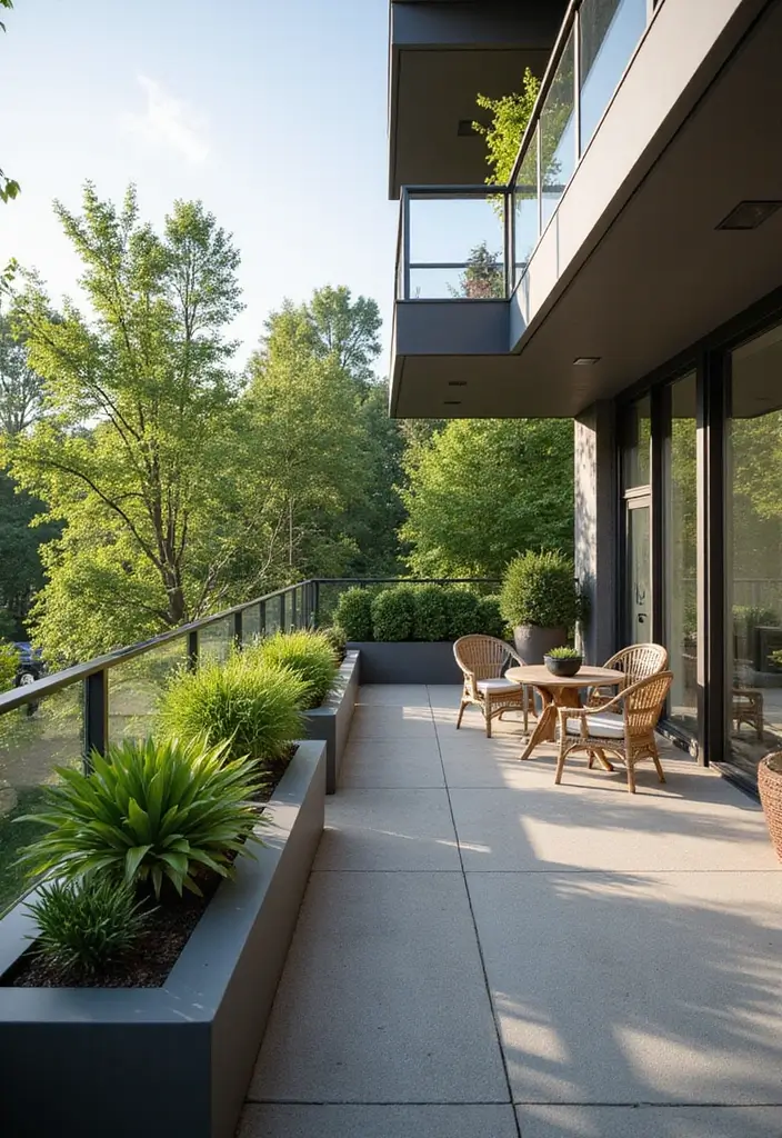 26 Sleek Balcony Glass Railing Designs for Modern Homes - 24. Integrated Planters with Glass Railings