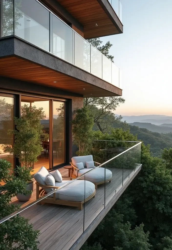 26 Sleek Balcony Glass Railing Designs for Modern Homes - 5. Glass Railings with Wood Accents