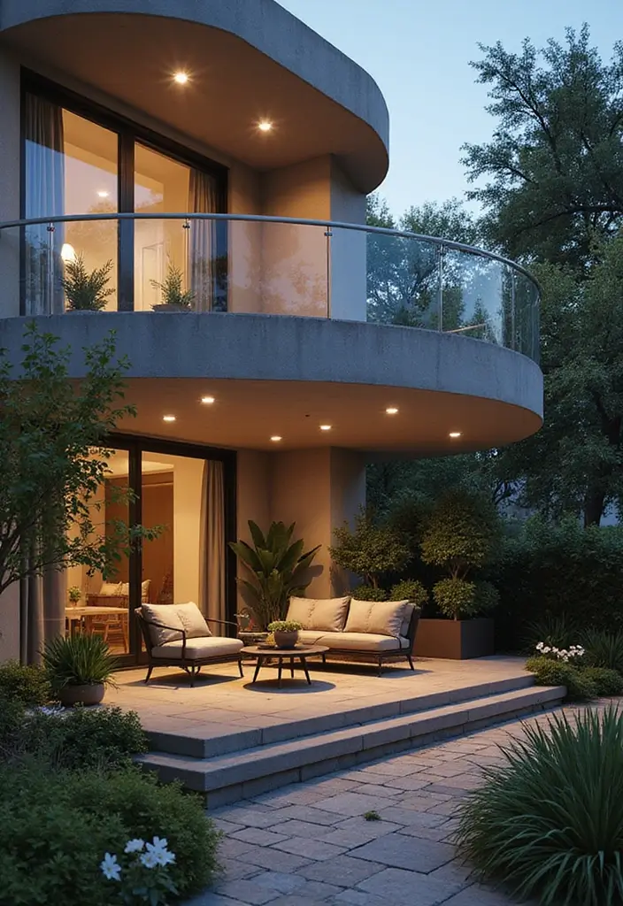 26 Sleek Balcony Glass Railing Designs for Modern Homes - 6. Curved Glass Railings