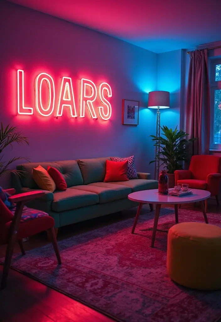 26 Stylish Living Room Lamps for Every Décor Style - 19. Neon and LED Combo