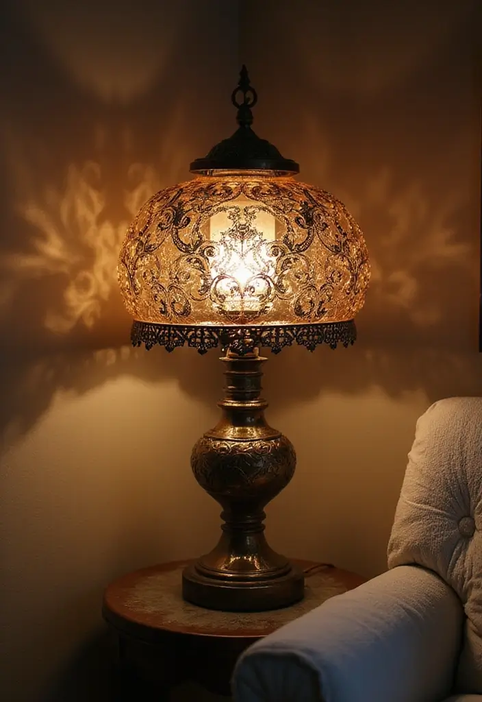 26 Stylish Living Room Lamps for Every Décor Style - 3. Vintage Glass Elegance