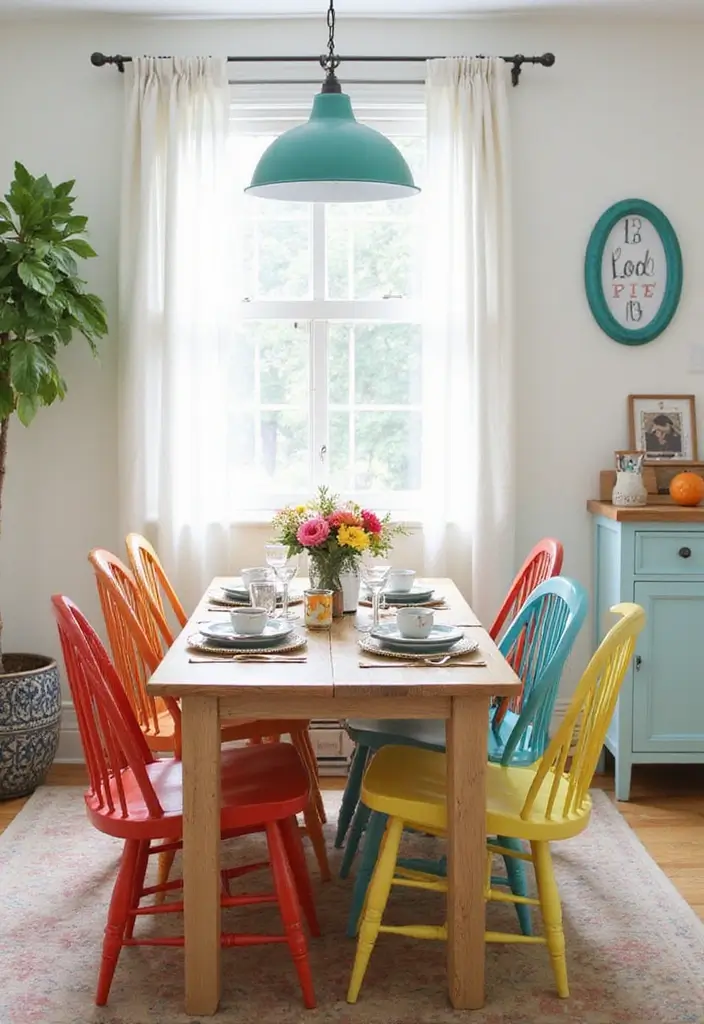 27 Chic Dining Room Furniture Ideas You’ll Want Now - 6. Colorful Painted Dining Chairs