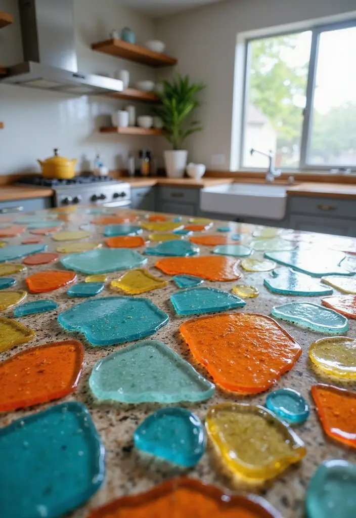 27 Durable and Attractive Kitchen Countertops to Consider - 1. Recycled Glass Countertops