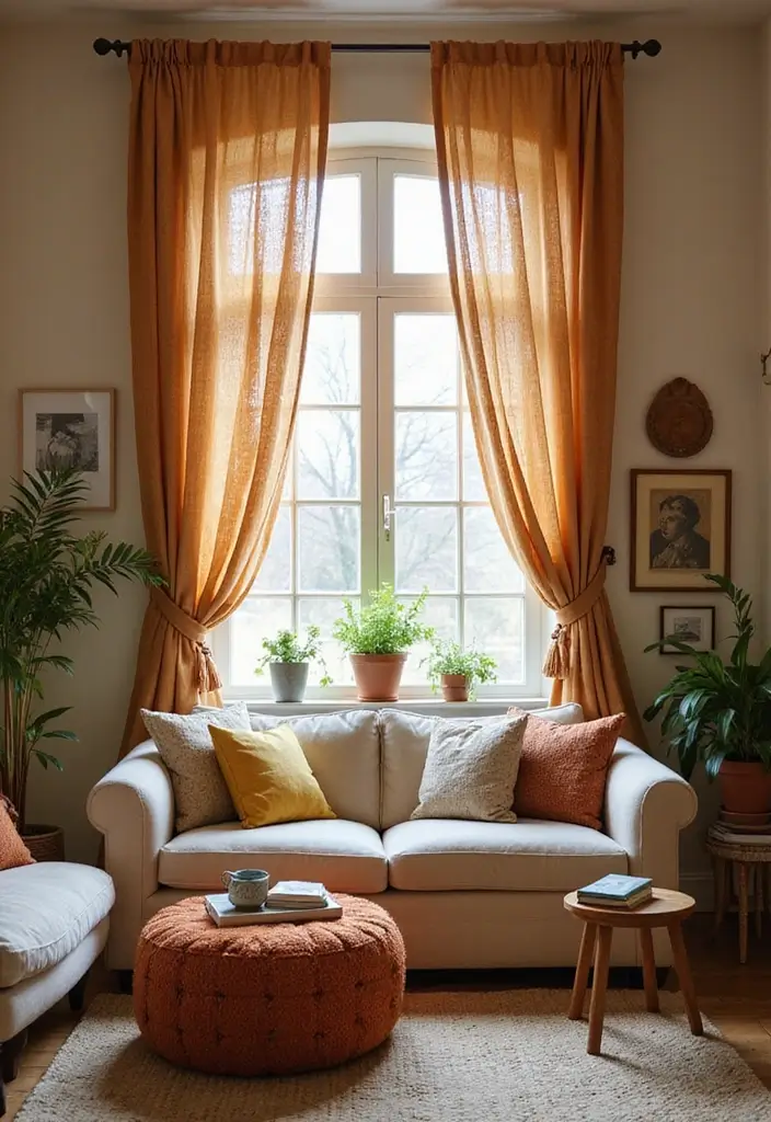 27 Elegant Living Room Curtains to Elevate Your Space - 11. Natural Dyes for Eco-Friendly Appeal