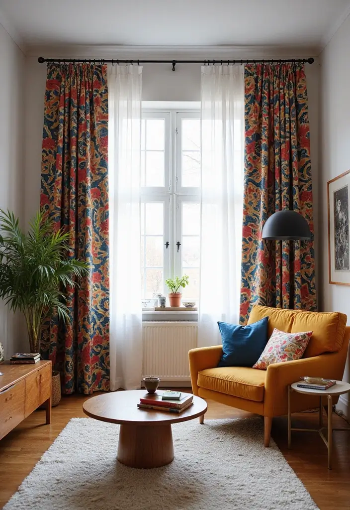 27 Elegant Living Room Curtains to Elevate Your Space - 12. Geometric Patterns for a Modern Edge