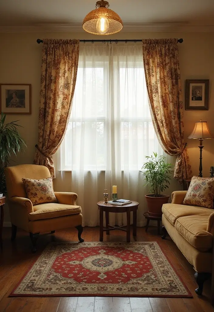 27 Elegant Living Room Curtains to Elevate Your Space - 16. Vintage Patterns for Retro Charm