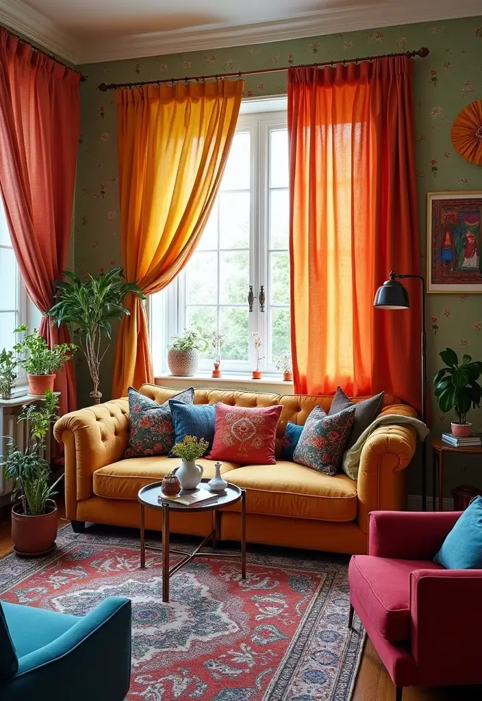 27 Elegant Living Room Curtains to Elevate Your Space - 23. Eclectic Mix and Match Styles