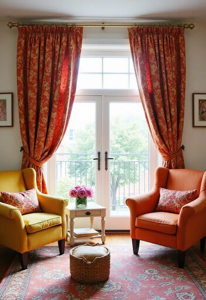 27 Elegant Living Room Curtains to Elevate Your Space - 6. Patterned Curtains for a Pop of Fun