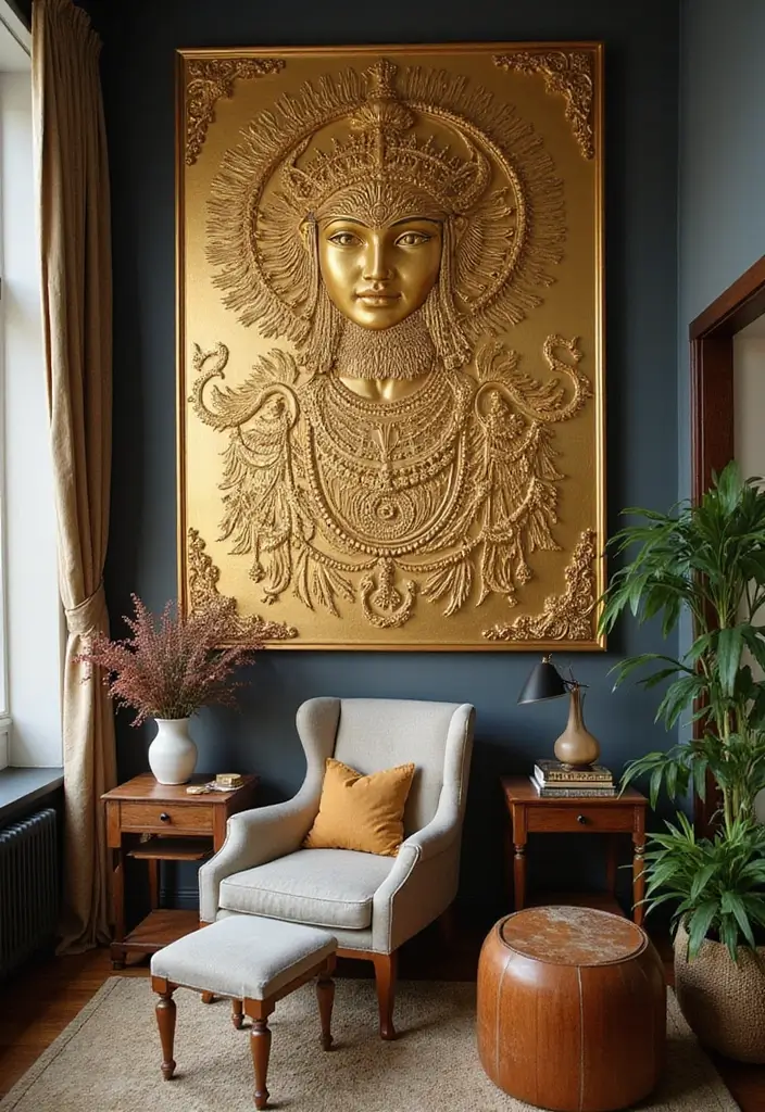 28 Luxurious Gold Wall Art to Add Glamour to Your Home - 24. Gold Cultural Artwork