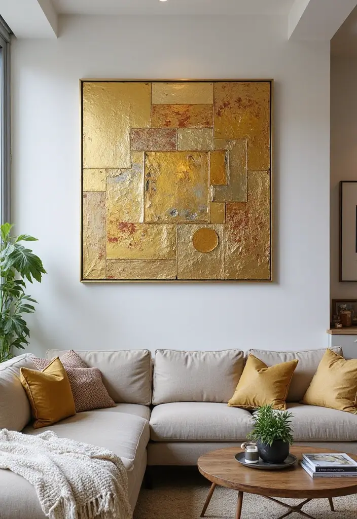28 Luxurious Gold Wall Art to Add Glamour to Your Home - 8. Gold Mixed Media Art